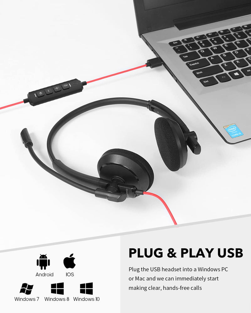  [AUSTRALIA] - NUBWO HW03 USB Headset with Noise Canceling Microphone for PC, in-line Controls, Lightweight Wired Headset for PC, Mac, Laptop on Home, Office, Classroom, Chat, Online Class, Meeting