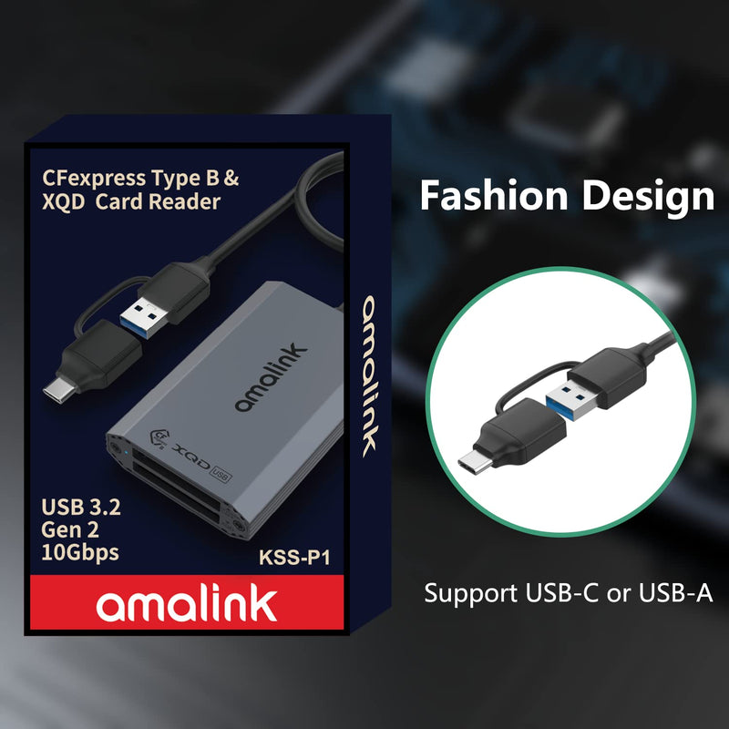  [AUSTRALIA] - CFexpress Type B and XQD Card Reader,amalink Dual Slot USB 3.2 GEN 2 10G Type B CFexpress Adapter with Dual connectors(USB A&USB C) .Plug and Play Compatible with Android/Windows/Mac OS/iPad