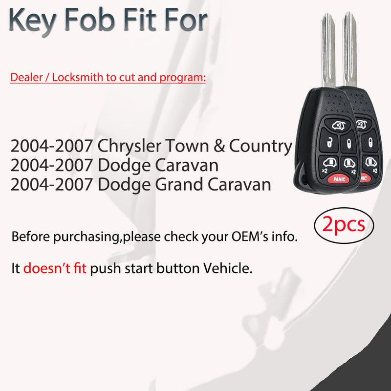  [AUSTRALIA] - Key Fob Keyless Entry Fits for Chrysler Town & Country Dodge Grand Caravan 2004 2005 2006 2007 Remote Control Replacement 05183683AA M3N5WY72XX 46Chip 6 Button Head Fob Key (Set of 2)