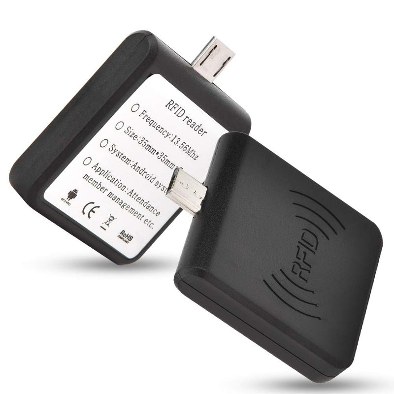 Portable Non-Contact Card Reader Mini Smart High Frequency RFID ID Mobile Phone Card Reader with Micro USB Interface, Built-in Buzzer for Android, Plug and Play(Black) Black - LeoForward Australia