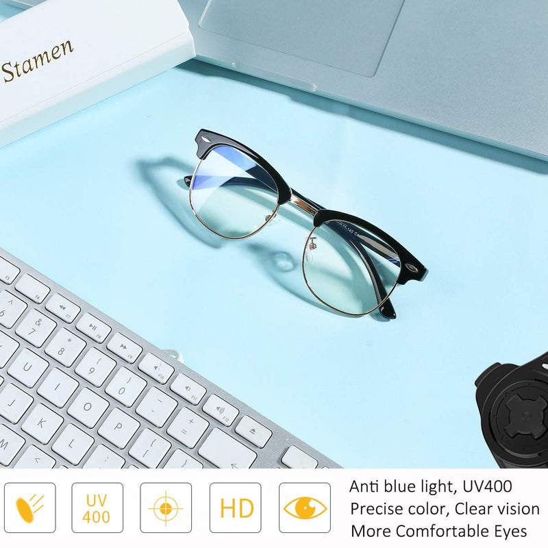 STAMEN Blue Light Blocking Glasses for Men Women, Anti Eye Strain/Clearer Lens Better Sleep, Computer/Gaming Blue Blocker Glasses Black Gold - LeoForward Australia