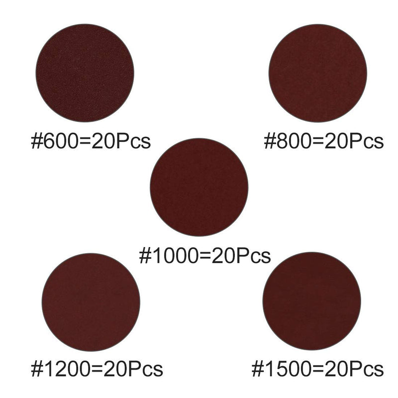  [AUSTRALIA] - uxcell 100pcs 2 Inch Hook and Loop Sanding Discs 600 800 1000 1200 1500 Assorted Grits Round Sandpaper