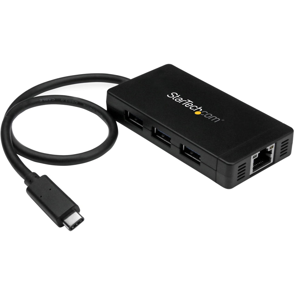 [AUSTRALIA] - StarTech.com 3 Port USB C Hub with Ethernet - USB-C to 3X USB-A w/Power Adapter & Gigabit Ethernet - Thunderbolt 3 Compatible - USB C Network Adapter (HB30C3A1GE) Standard (Black) Ethernet w/ 3x USB-A