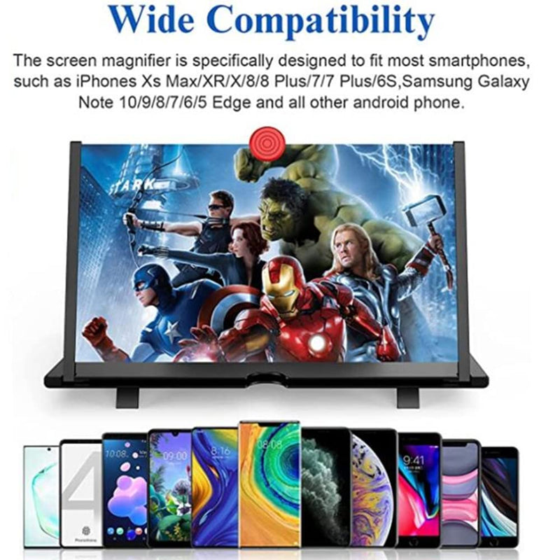  [AUSTRALIA] - 12" Screen Magnifier Amplifier, 3D HD Mobile Phone Magnifier Projector Screen for Movies, Videos,and Gaming.Foldable Mobile Phone Holder with Screen Magnifier,Supports All Smartphones(Black)