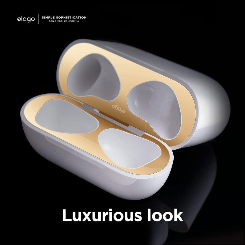  [AUSTRALIA] - elago Dust Guard Compatible with AirPods 3 Case, Dust-Proof Sticker Compatible with AirPods 3rd Generation Case 2021, Protection from Iron & Metal Shavings, Clean Your AirPods (1 Set, Gold)