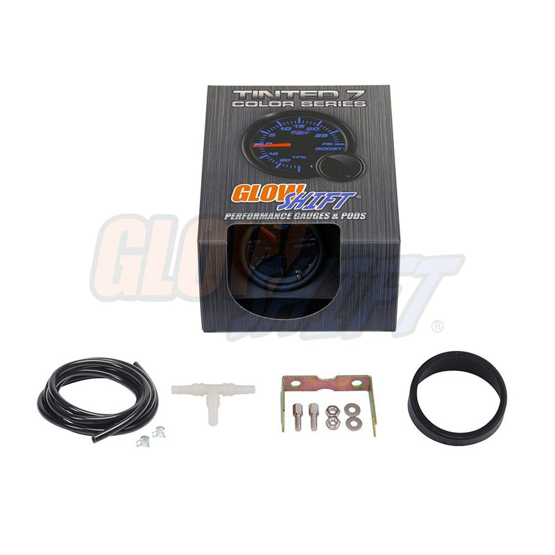  [AUSTRALIA] - GlowShift Tinted 7 Color 15 PSI Turbo Boost/Vacuum Gauge Kit - Includes Mechanical Hose & T-Fitting - Black Dial - Smoked Lens - for Cars - 2-1/16" 52mm