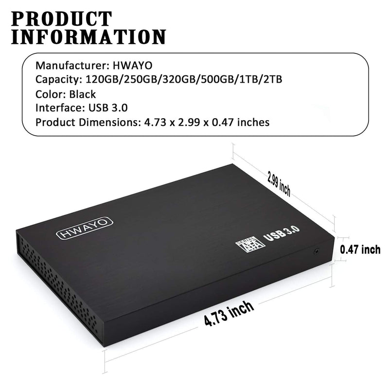  [AUSTRALIA] - HWAYO 2.5'' 250GB Ultra Slim Portable External Hard Drive USB3.0 HDD Storage for PC, Laptop, Xbox One Consle (Black) Black