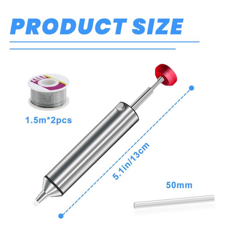  [AUSTRALIA] - Desoldering pump, desoldering pump with 2 pieces silicone nozzles and 12 pieces desoldering braid (2.5 mm width, 1.5 m length), high-quality aluminum housing, desoldering pump with high temperature-resistant silicone nozzle
