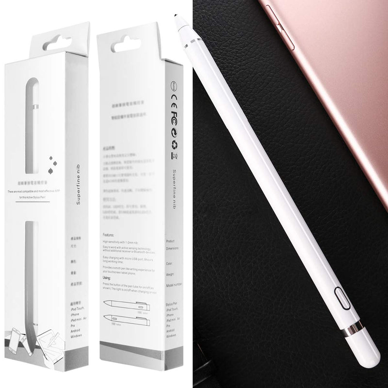 AICase Active Stylus Pen 1.45mm High Precision and Sensitivity Point Capacitive Stylus Compatible for Phone iPad Pro iPad Air 2 Tablets, Work at iOS and Android Capacitive Touchscreen White - LeoForward Australia