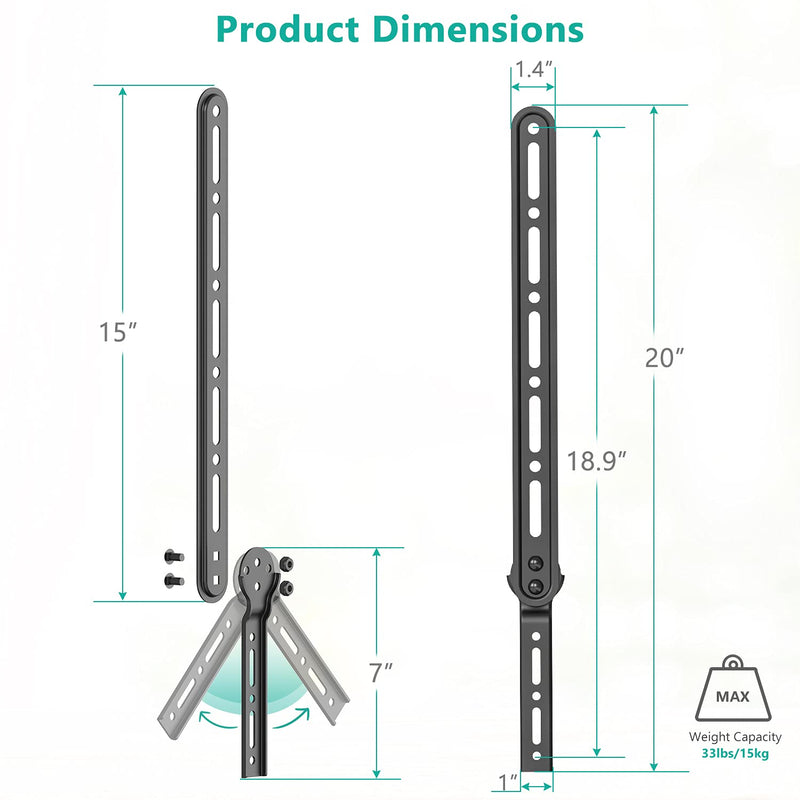  [AUSTRALIA] - WALI Sound Bar Mount Bracket, for Mounting Above or Under TV, with Adjustable 3 Angled Extension Arm, Fits Most 23 to 65 Inch TVs, up to 33 lbs (SBR202) SoundBar Bracket