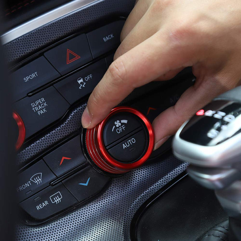  [AUSTRALIA] - JeCar Audio Air Conditioner Button Trim Cover Aluminum Alloy Knob Cover for Dodge Challenger Charger 2015-2019, Red