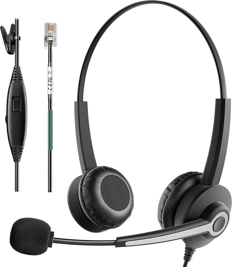  [AUSTRALIA] - Wantek Phone Headset,Office Headset,RJ9 Headset for Call Center,Compatible with ShoreTel Plantronics Polycom Zultys Toshiba Avaya Digium Nortel Office Phones,Dual 68-RJ