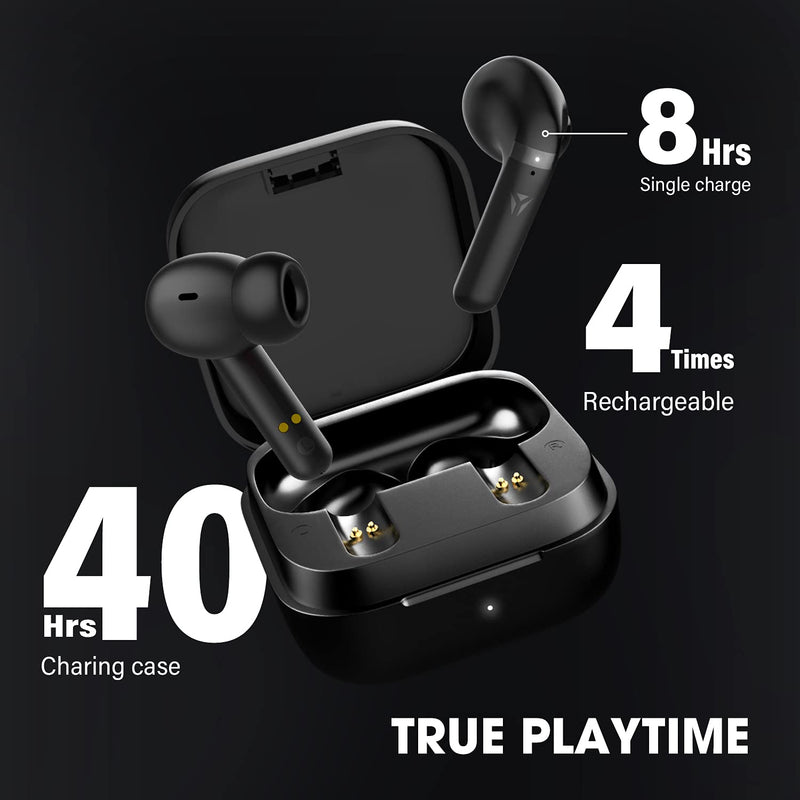  [AUSTRALIA] - NYZ True Wireless Earbuds Hi-Fi Stereo Headphones with Call Noise Reduction,Ergonomic Design, 40H Playtime, APTX, Sweat Proof, Portable Charging Case for Workout, Home, Office, Travel ALL BALCK