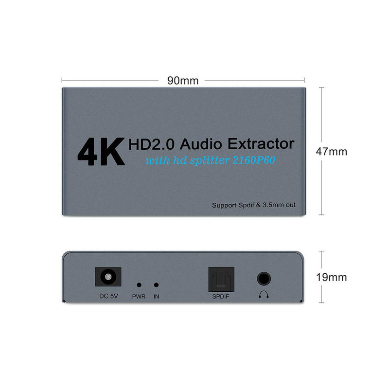  [AUSTRALIA] - HDMI2.0 Splitter 1 in 2 Out with HDMI 1X2 Audio Extractor + Optical and 3.5mm Audio Output Powered Splitter 1 Source onto 2 Displays Support 3D 4K60HZ for PS4 Xbox One DVD Blu-ray Player TV Projector