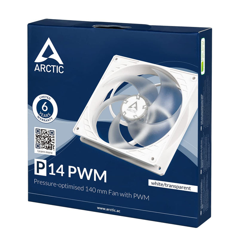  [AUSTRALIA] - ARCTIC P14 PWM - 140 mm Case Fan with PWM, Pressure-optimised, Very Quiet Motor, Computer, Fan Speed: 200-1700 RPM - White/Transparent P14 PWM (white/transparent)