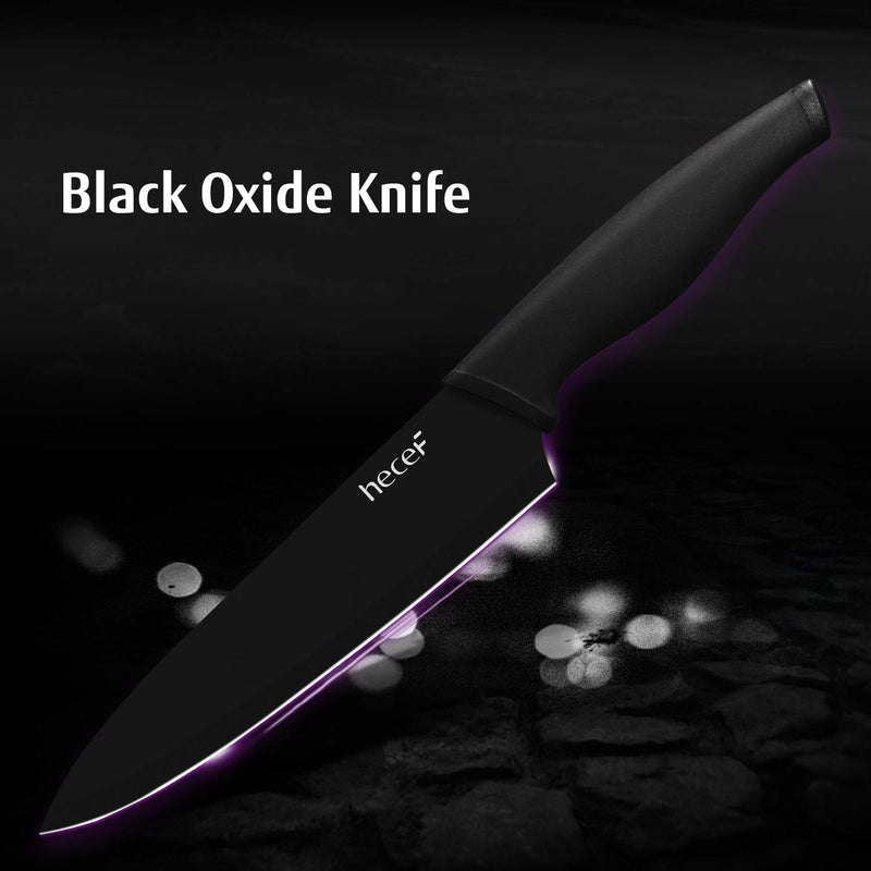  [AUSTRALIA] - Hecef Black Oxide Knife Set of 6 with Matching Blade Protective Sheath, Black Kitchen Knife Set, Scratch Resistant & Rust Proof, Hard Stainless Steel, Non Stick Black Color Coating Blade Knives