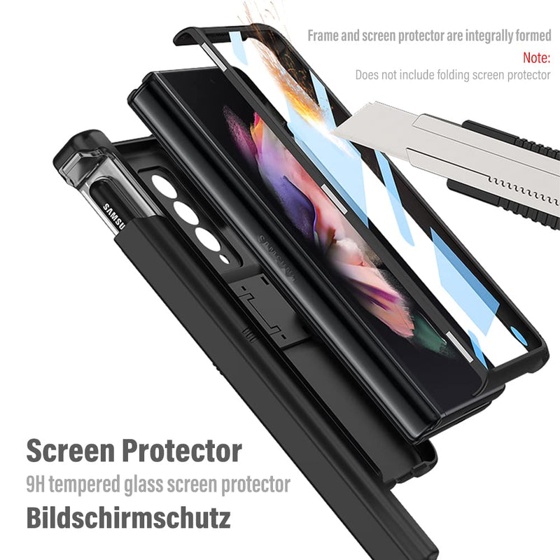  [AUSTRALIA] - KumWum Phone Case for Samsung Galaxy Z Fold 3 5G with S Pen Holder and Adjustable Kickstand 360 Full Protection Built-in Screen Protector Hinge Protection Cover - Silver [with Screen Protector] Z Fold 3 (7.6'') [with Screen Protector] (Z Fold 3) Silver