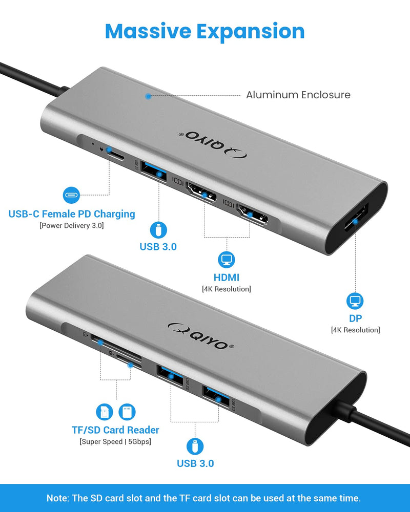  [AUSTRALIA] - Docking Station, USB C Hub, QIYO 9 in 1 USB C Triple Display Docking Station with Dual 4K HDMI, DP, 95W PD, 3 USB 3.0 and TF/SD Card Reader for MacBook Pro Air and Type-C Laptops with Thunderbolt 3