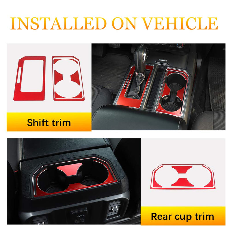  [AUSTRALIA] - Car Interior Gear Shift Panel & Cup Holder Frame Trim Cover for Ford F150 2016 2017 2018 (Red) Gear & Cup Holder Trim Set-Red