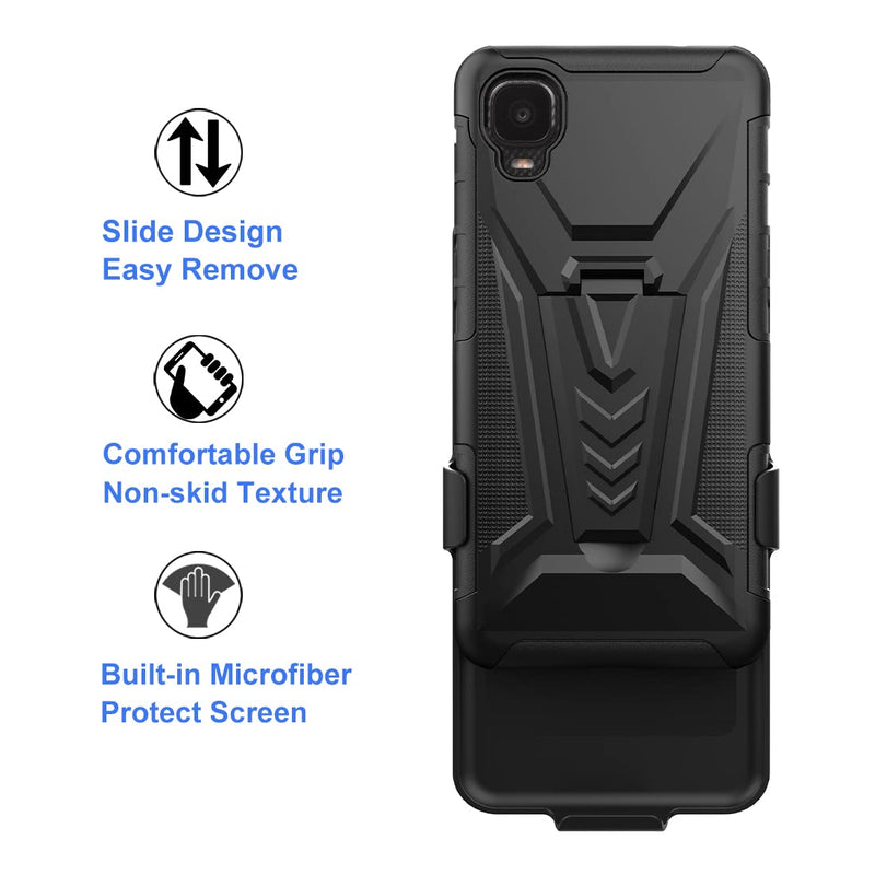  [AUSTRALIA] - Ailiber Compatible with Alcatel TCL A3 A509DL Case, Alcatel TCL A3 Case Holster with Screen Protector, Swivel Belt Clip Holster Kickstand Holder, Heavy Duty Full Body Cover for Alcatel TCL A3-Black Screen Protector & Black