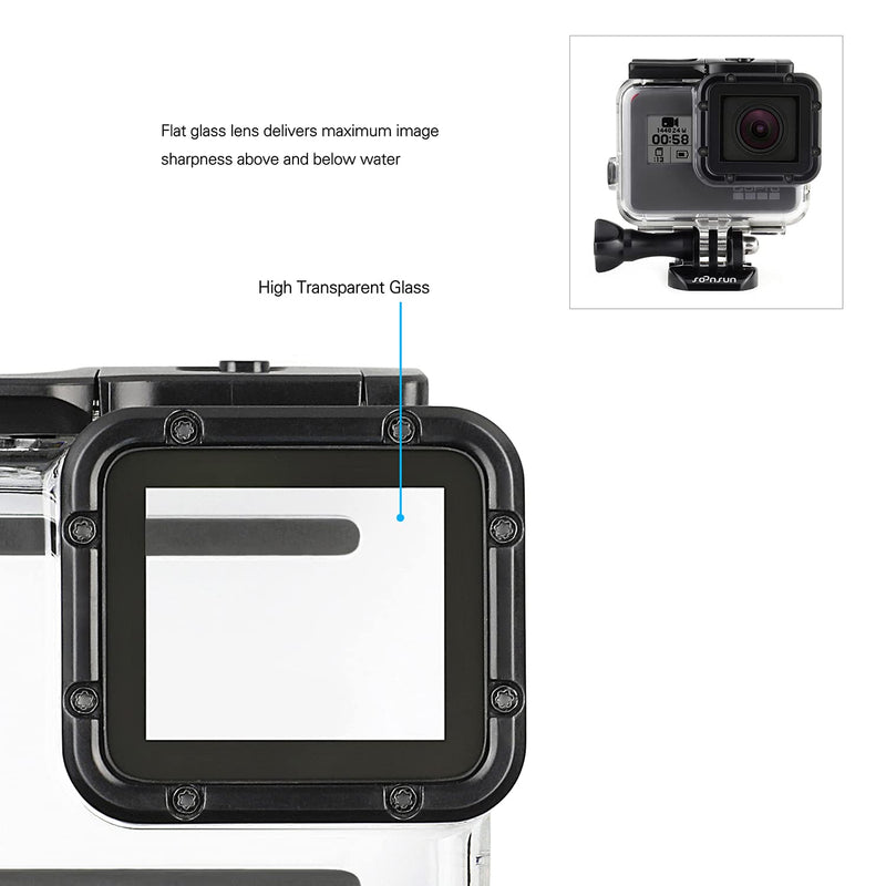  [AUSTRALIA] - SOONSUN Waterproof Housing Case with 4-Pack Lens Filters for GoPro Hero 7 6 5 Black Hero (2018), Dive Housing with Red, Light Red, Magenta, and 5x Close-up Filters for Underwater Video and Photography Waterproof Housing with 4-Pack filter
