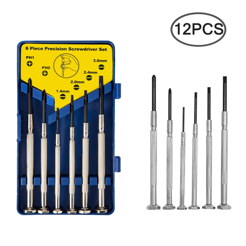  [AUSTRALIA] - 12 Pcs Mini Precision Screwdriver Set,Sonku Portable Repair Tool Kit with 6 Different Size Flathead and Phillips Screwdrivers Suitable for Jewelry Watch Eyeglass Toys DIY Projects Repair