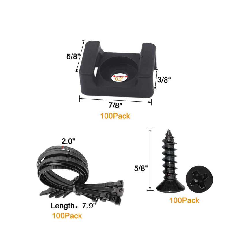  [AUSTRALIA] - Pro-Grade, Slim, 1x .6 Cable Tie Mounts with Screws 100 Pack. High Strength, Black Zip Tie Bases for Wire Management. Permanently Anchor to Wall, Desk or Baseboard. Run Cords at Your Home or Office