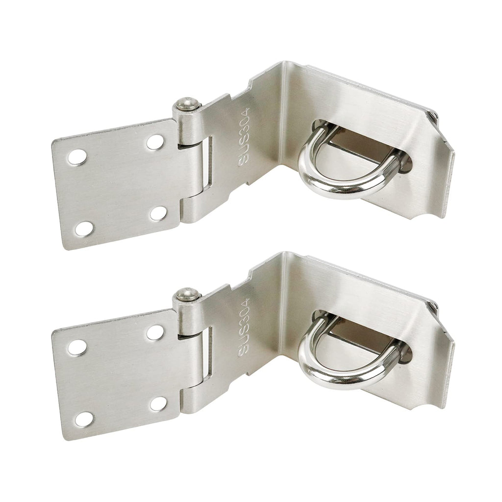  [AUSTRALIA] - Rannb 2pcs Right Angle Padlock Latch Hasp 4 Inch 90 Degree Stainless Steel Door Hasp Latch