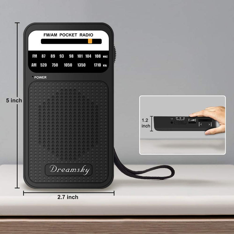  [AUSTRALIA] - DreamSky Pocket Radios, Battery Operated AM FM Radio with Loud Speaker, Great Reception, Earphone Jack, Ideal Gifts for Elderly, Portable Transistor Radio for Walking, Camping
