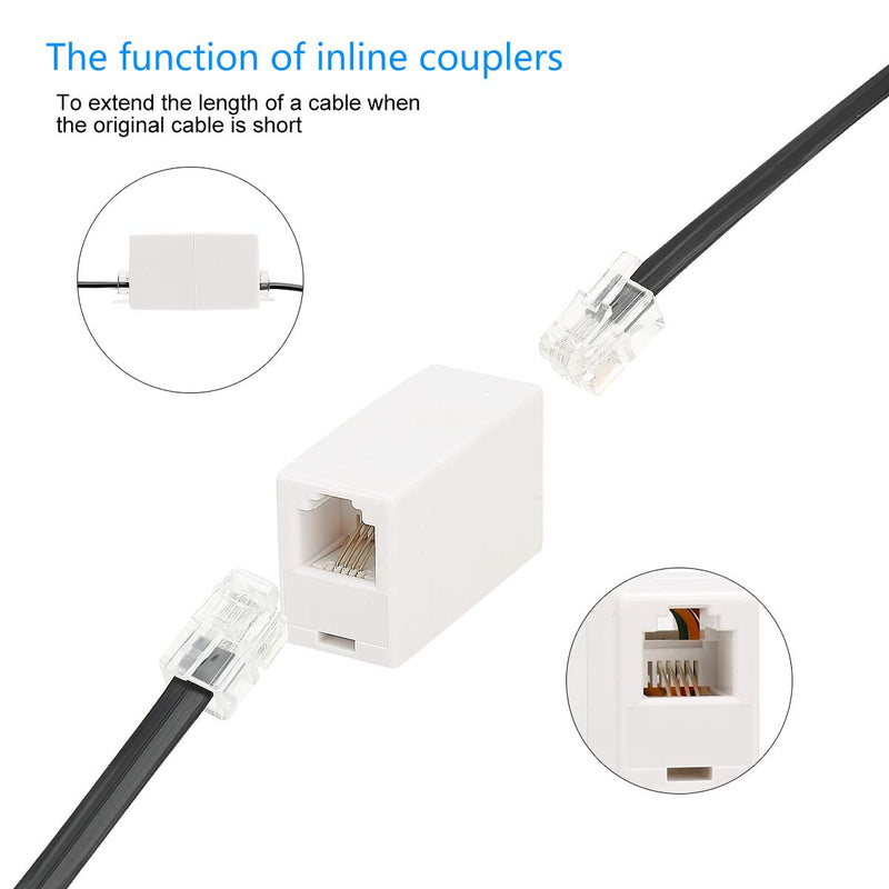 [AUSTRALIA] - RJ11 6P4C Inline Coupler, Uvital Modular Female to Female Straight Telephone Extension Cable Cord Coupler Adapter Jack White(2 Pack) 2 Pack