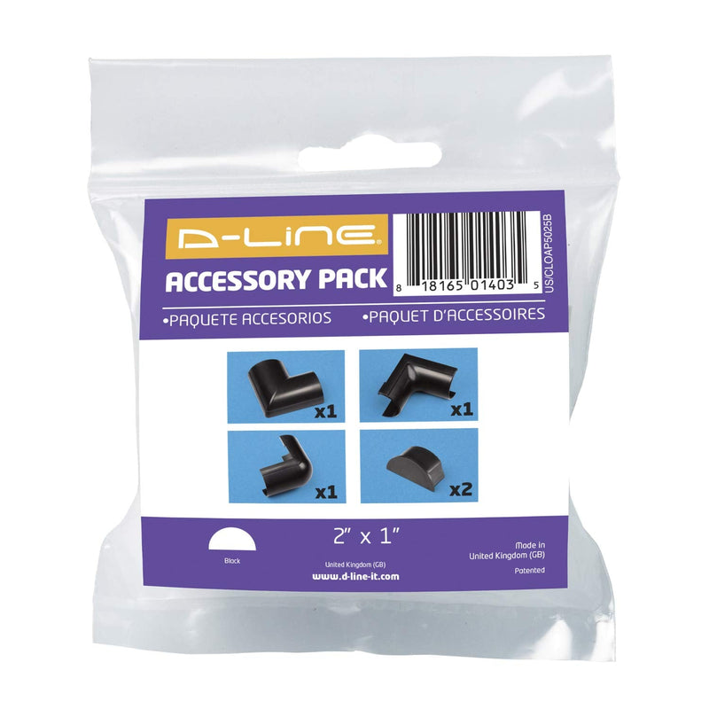  [AUSTRALIA] - D-Line Large Cable Raceway Accessory Multipack, 5-Piece Pack, Join 2" (W) x 1" (H) Cord Cover Lengths - Black Large Accessories