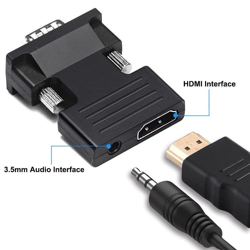  [AUSTRALIA] - HDMI to VGA Converter Adapter, Leizhan HDMI Female to VGA Male Converter Connector Adapter with 3.5mm Jack Stereo Audio Output Cable for TV Stick, Xbox 360, PS4, Roku, Laptop and More