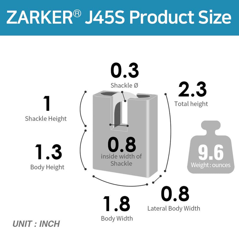  [AUSTRALIA] - Zarker J45S keyed Padlock - Stainless Steel Shackle Lock,Container storages, Warehouses, Vehicles Outside, or etc, Suitable for Places Have Bad Condition of Weather - 1 Pack