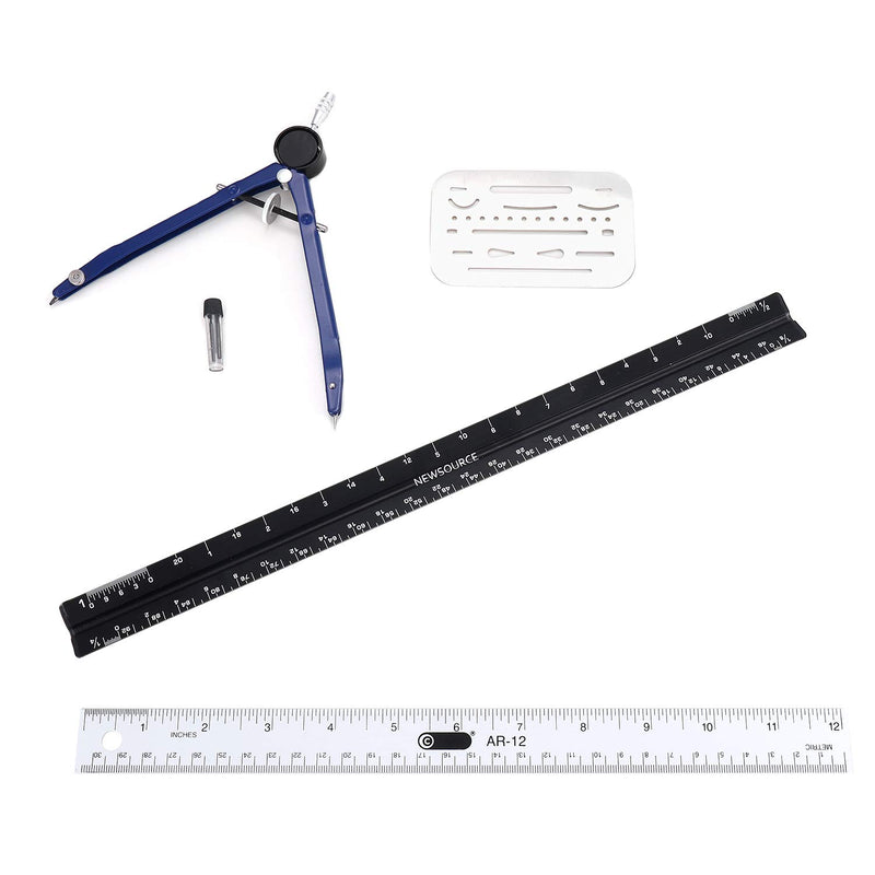 Architect Scale Ruler,Architecture Scale Ruler Set,Drawing Tools for Drafting with Scale, Metal Rulers of Solid Aluminum with Erasing Shield. Compass with Lock. Laser-Etched Ruler for Blueprint - LeoForward Australia