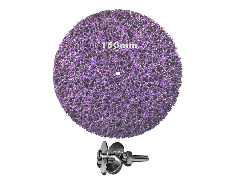  [AUSTRALIA] - Cleaning disc CSD Ø 150mm Purple with clamping shaft/mandrel shaft for drill chuck or flexible shaft. Coarse cleaning disc CBS Clean Strip Disc Premium nylon fabric disc