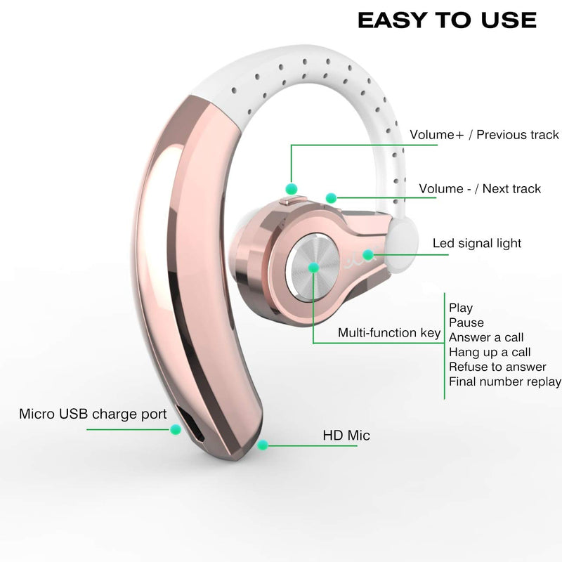  [AUSTRALIA] - PONYBRO Wireless Headset with Mic,Unmatched Comfy Wireless Earbud w/ 8 Hrs, HiFi Sound Cell Phone Earpiece Hands Free Headphone Compatible with Android/iPhone/Smartphones/Laptop, Rose Gold