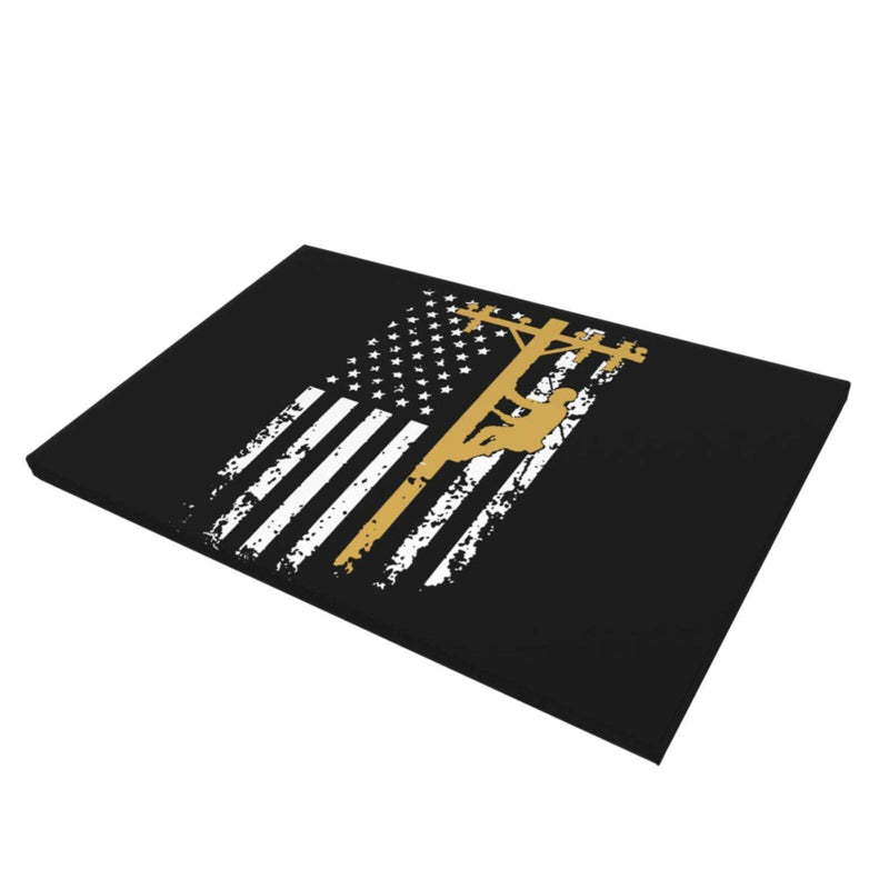  [AUSTRALIA] - Wall Art Canvas Painting, Lineman With American Flag Modern Decorative Frameless Artwork For Home Decoration Ready To Hang (18x12 In)