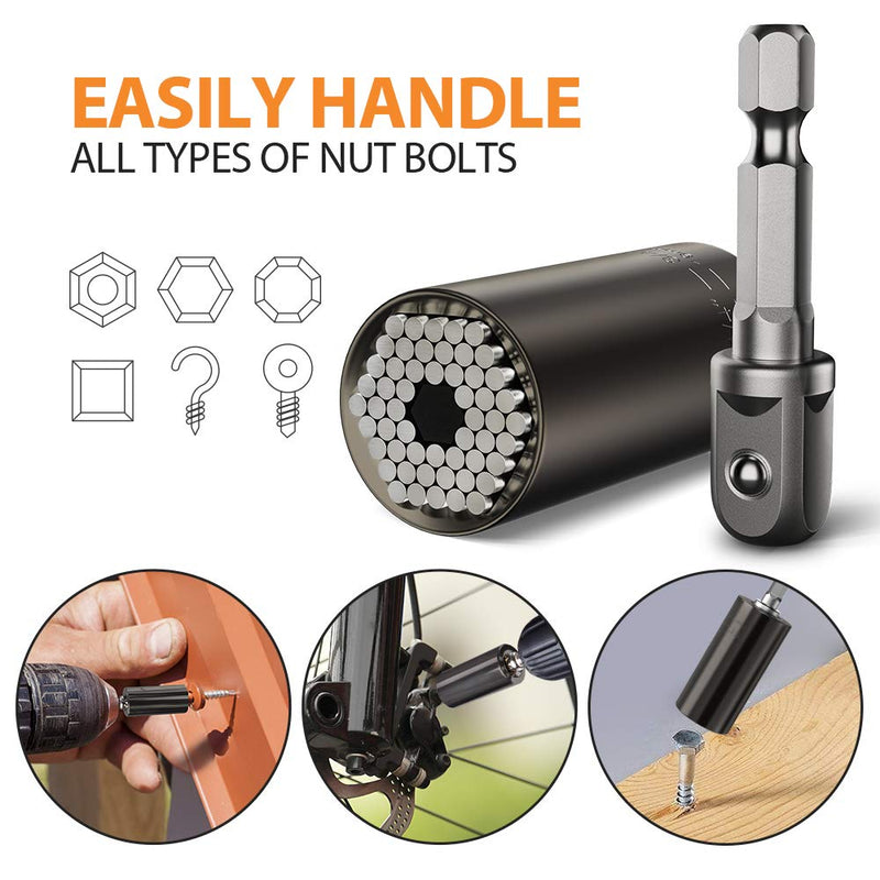 Fathers Day Dad Gifts from Daughter Son, Universal Socket Tool Sets with Power Drill Adapter, Unique Cool Gadgets Socket Set, Handy DIY Tools, Gifts for Men/Dad/Husband/Boyfriends/Women T-Black - LeoForward Australia