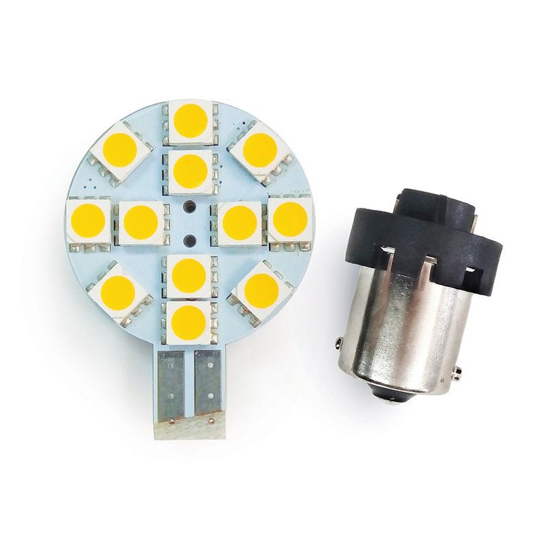  [AUSTRALIA] - RV LIGHTING Value-Pack of PWM 2-in-1 (Universal) Eco-LED Warm White LED Bulb, with 12 SMD 5050 & Side T10 & BA15S Connectors(WBU-PWM-WW12M6)