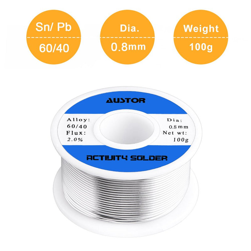  [AUSTRALIA] - AUSTOR 60-40 Tin Lead Rosin Core Solder Wire for Electrical Soldering (100g, 0.8mm)