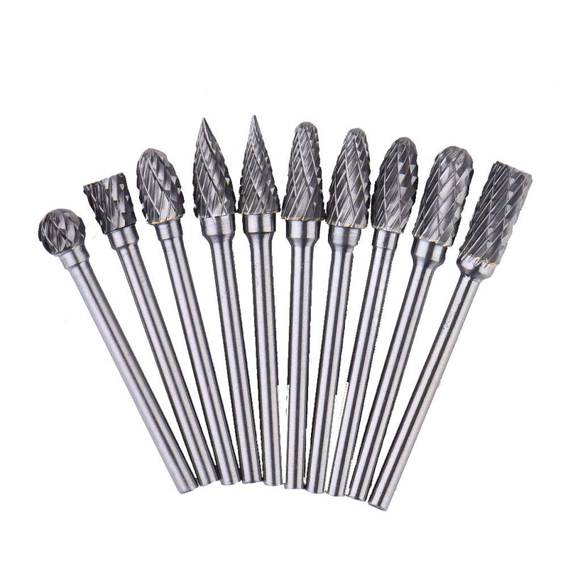 10pcs Double Cut Tungsten Carbide Rotary Files Diamond Burrs Set 3mm Shank Milling Cutter Engraving Bits Fits Rotary Tool for Grinder Drill, DIY Woodworking Carving, Metal Polishing, Drilling - LeoForward Australia