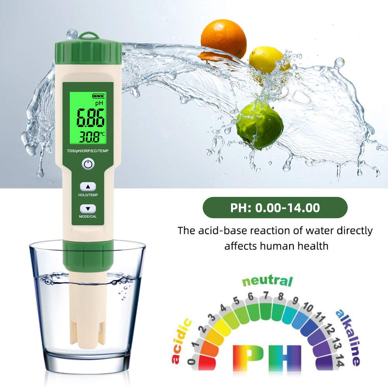 RCYAGO 5 in 1 pH/TDS/EC/ORP/Temperature Meter Digital Water Quality Tester for Pools, Drinking Water, Aquariums (Backlight) - LeoForward Australia
