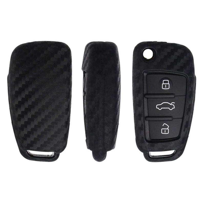  [AUSTRALIA] - M.JVisun Soft Silicone Rubber with Carbon Fiber Texture Pattern Cover Protector for Audi Key Fob, Car Keyless Entry Remote Key Fob Case for Audi A1 A3 S3 Q3 Q7 R8 TT Fob Key - Black - Weave Keychain