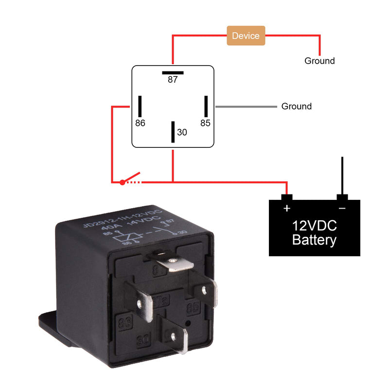 EHDIS Car Relay 4 Pin 12v 40amp Spst Model No.: JD2912-1H-12VDC 40A 14VDC, Auto Switches & Starters，Pack of 5 - LeoForward Australia