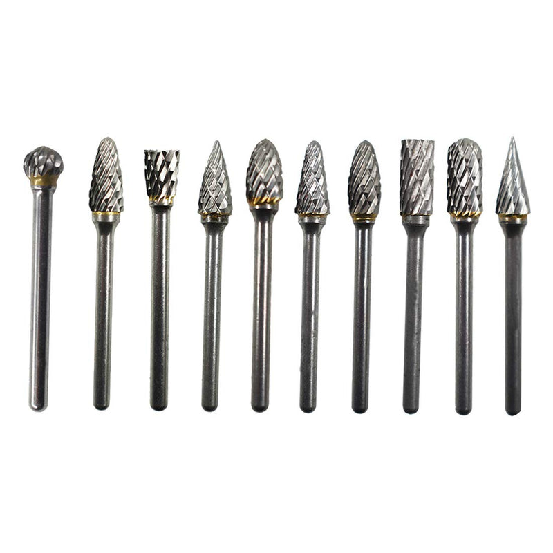 10Pcs 1/8" Tungsten Carbide Burr Rotary Drill Bits Tools Cutter Files Set Shank Fit for Most Carving and Drilling Rotary Drill Die Grinder - LeoForward Australia