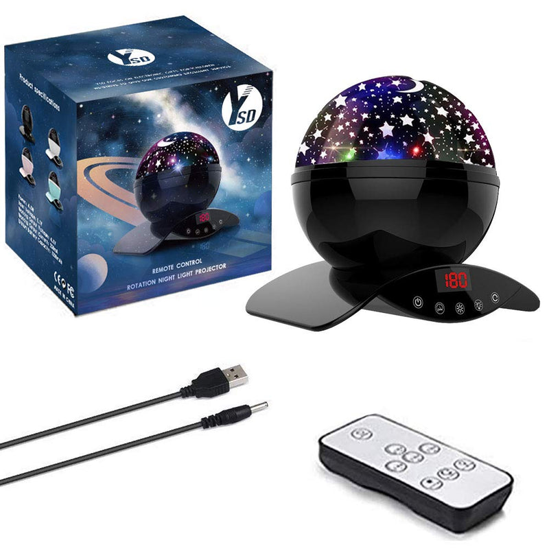  [AUSTRALIA] - YSD Night Lighting Lamp, Modern Star Rotating Sky Projection, Romantic Star Projector Lamp for Kids, USB Rechargeable & Remote Control, Best Gifts for Kids,Bedroom(Upgrade) Black