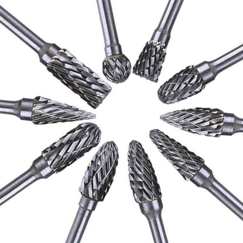 Bestgle 10pcs 3 mm (1/8 Inch) Shank Tungsten Carbide Double Cut Rotary Burr Die Grinder Bits Rotary Files Carving Grinding Bit Fits for Dremel Rotary Tool Long Shank 100mm - LeoForward Australia