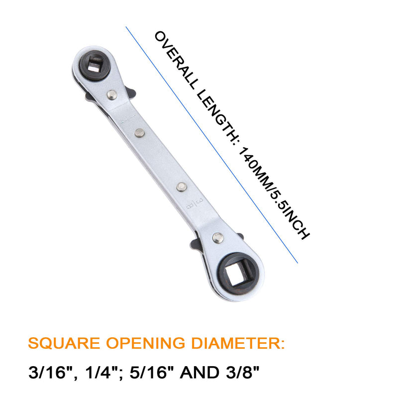  [AUSTRALIA] - gohantee Refrigeration Ratchet Wrench 4 Different Sizes - 1/4 x 3/16 Square x 3/8 x 5/16 Square Air Conditioning Ratcheting Service Wrench