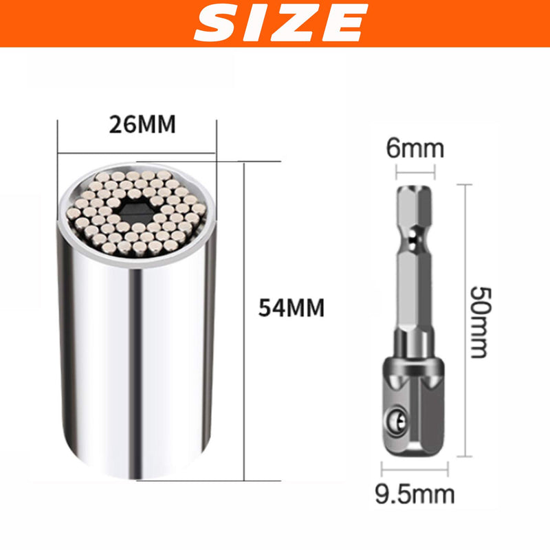 2 Pack of Universal Socket Grip+ Wrench Power Drill Adapter Tool Sets, Adjustable Socket Grip Gadgets Fits Standard 1/4'' - 3/4''(7mm-19mm) Metric, Impact Driver, Father's Day Gift (Silver) Silver - LeoForward Australia