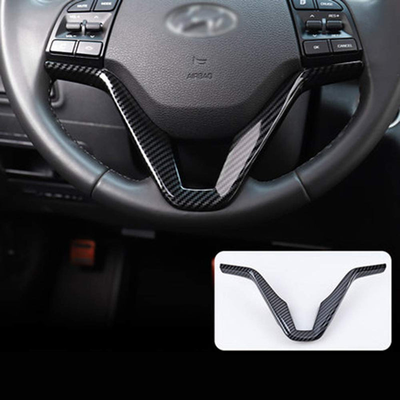  [AUSTRALIA] - 1 Piece ABS Car Steering Wheel Sequins Cover Interior Decoration Trim Sticker for Hyundai Tucson 3th 2015 2016 2017 2018 19 LHD Car Styling Accessories (Black with carbon fiber texture) Black with carbon fiber texture